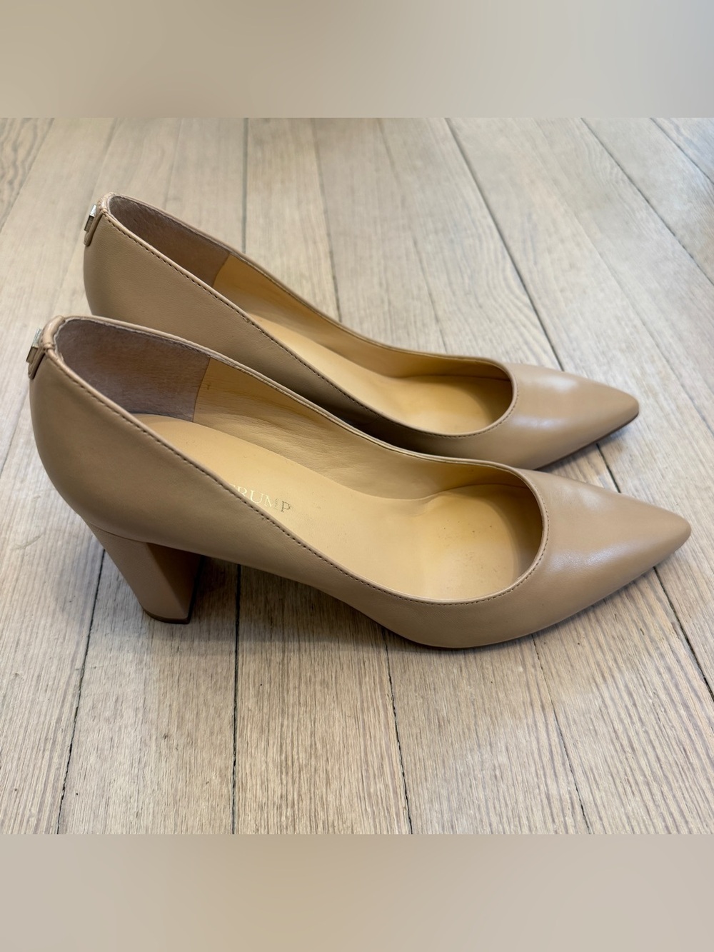 IVANKA TRUMP Women’s Lysa Nude Leather Pointed Toe Block Heel Pumps 9M